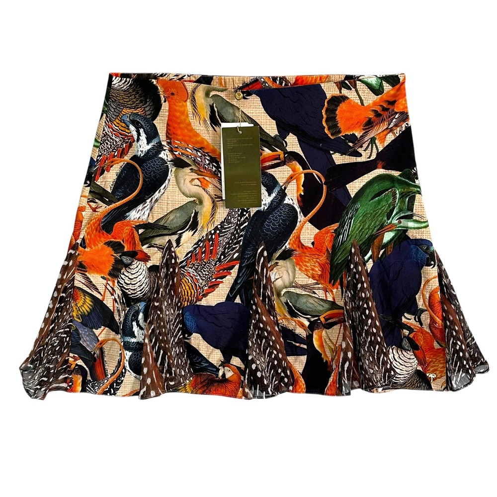 Agua de Coco Skirt L Passaros Bird Print Pleated Godet Hem Brazil Tropical NWT